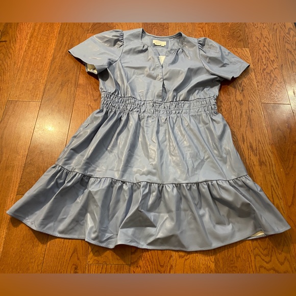 Anthropologie the Somerset Mini Dress Faux Leather Edition Light Blue - Picture 1 of 11